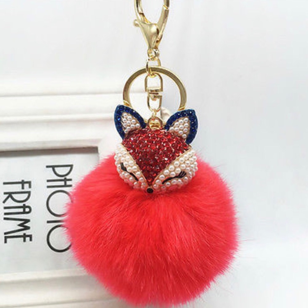 Red Doll Purse Charm Keychain Faux Fur New